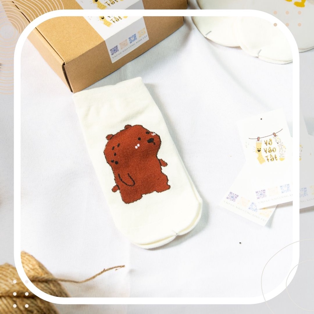 TẤT VỚ NỮ CỔ NGẮN TRẮNG GẤU CUTE