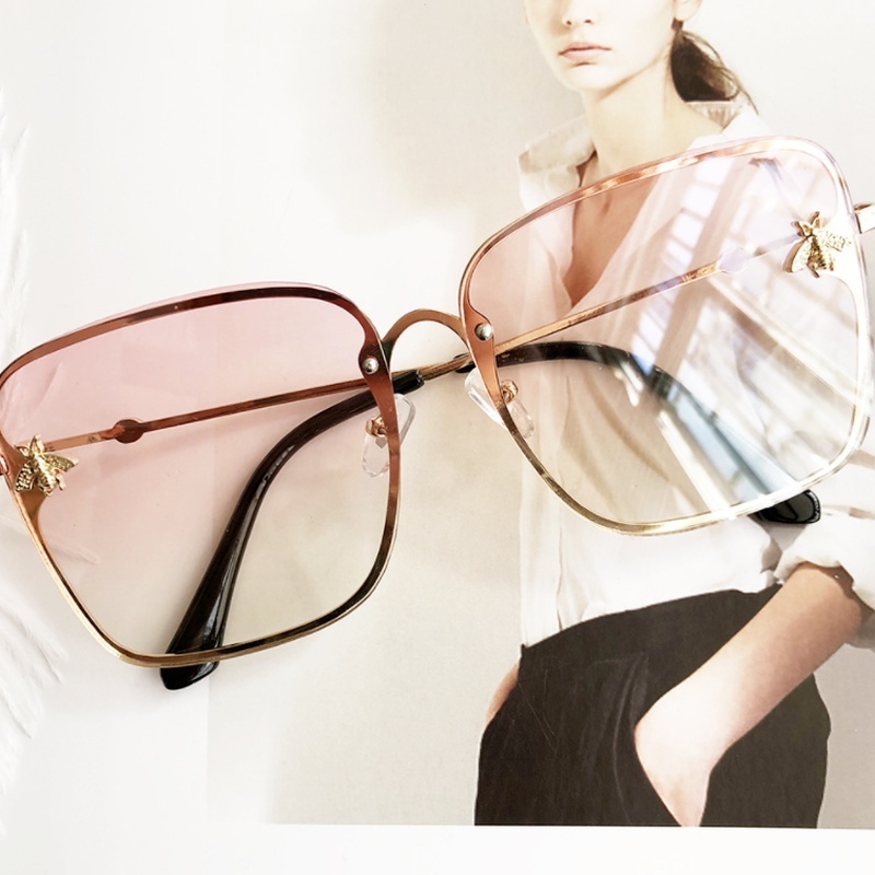 (YUZHU) Kính Mát Phân Cực Gọng Vuông Kim Loại Không Viền Thời Trang Vintage Phương Tây Cho Nữ