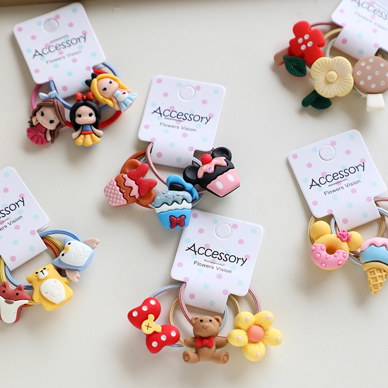 Set 3 dây buộc tóc co giãn kiểu dáng hoạt hình dễ thương cho bé gái