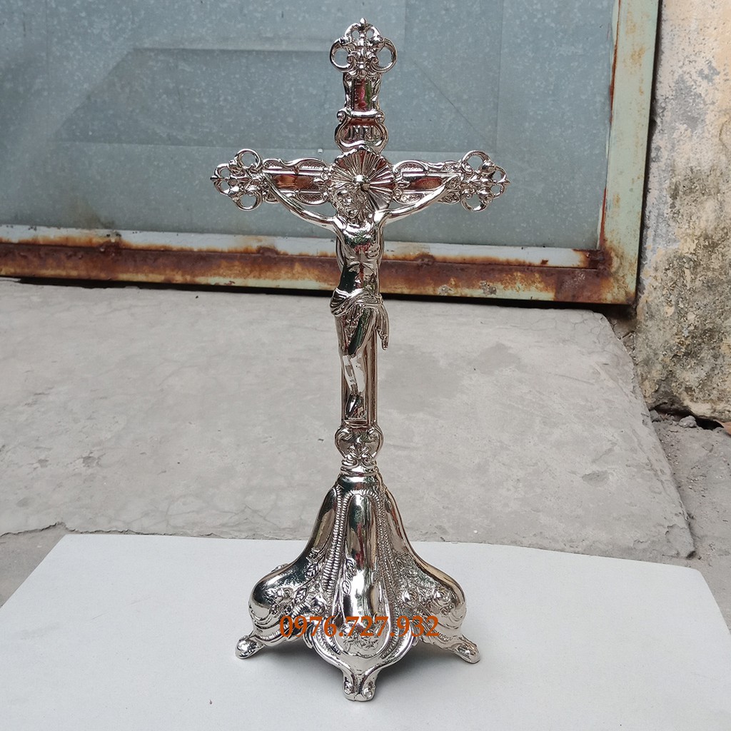 Thánh giá bằng đồng mạ bạc cao 32cm, tượng thánh giá có đế đồng, mẫu thánh giá bằng đồng