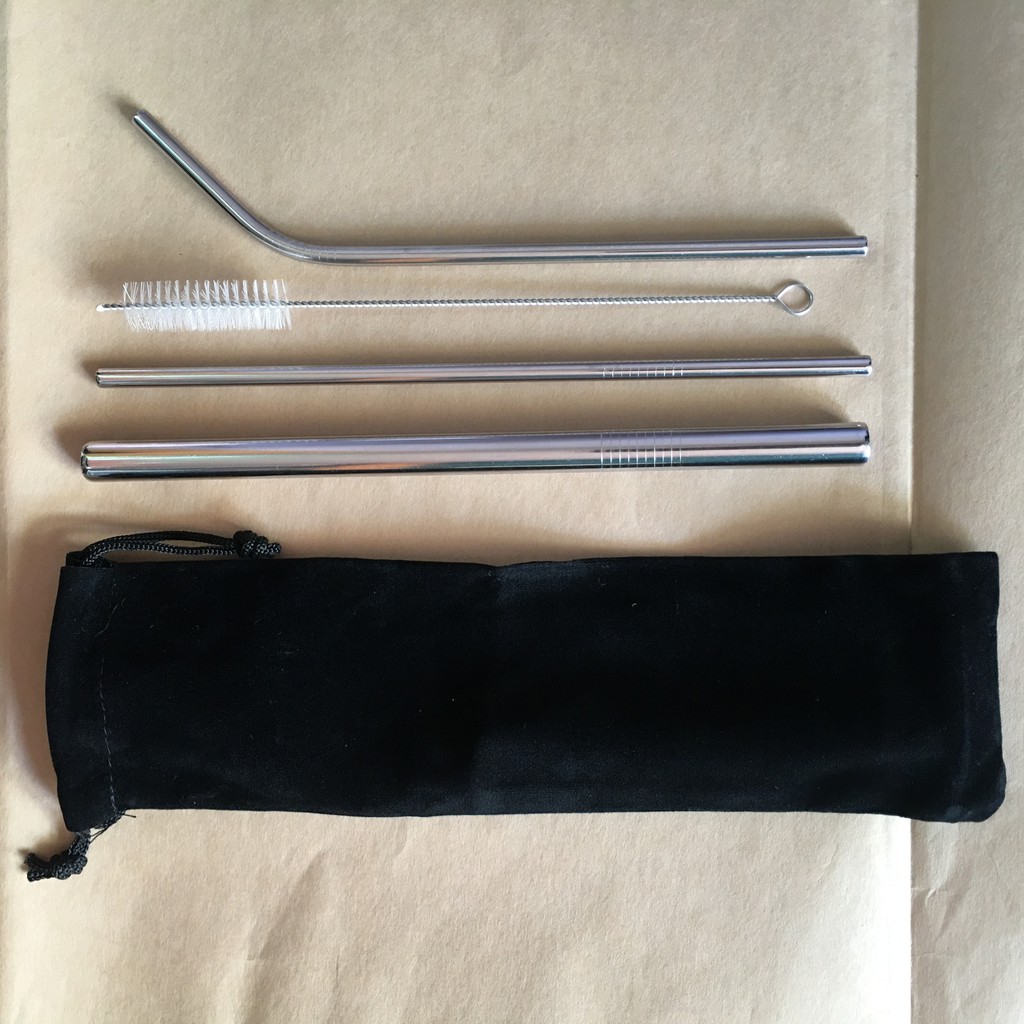 Bộ 3 ống hút inox kèm hộp đựng lúa mạch hoặc túi nhung | BigBuy360 - bigbuy360.vn