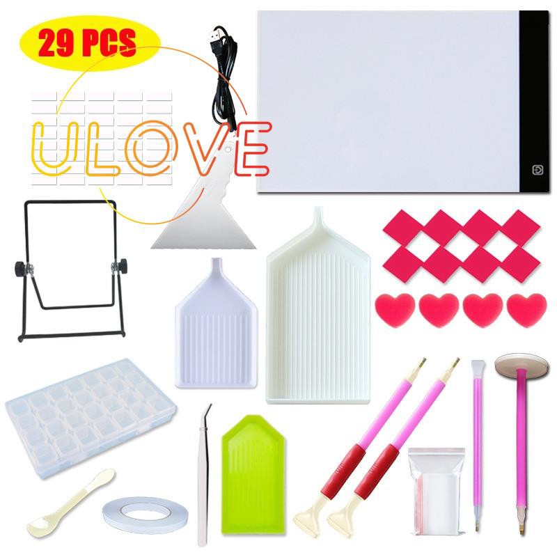 29Pcs A4 Light Pad, Stitch Pen & Embroidery Box for Diamond Painting