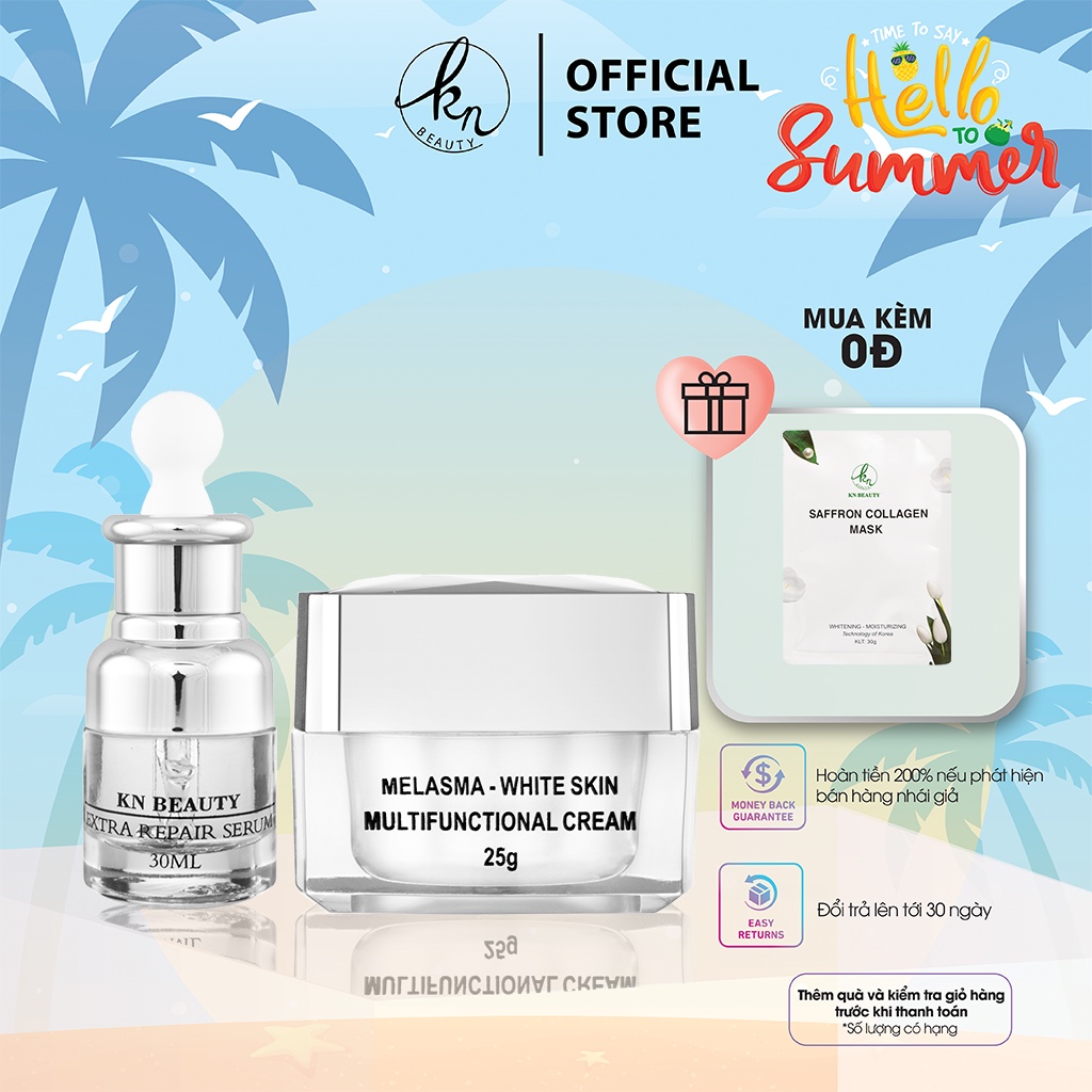 Combo Kem dưỡng 25g + Serum 30ml ngừa nám trắng da KN Beauty tặng mặt nạ saffron