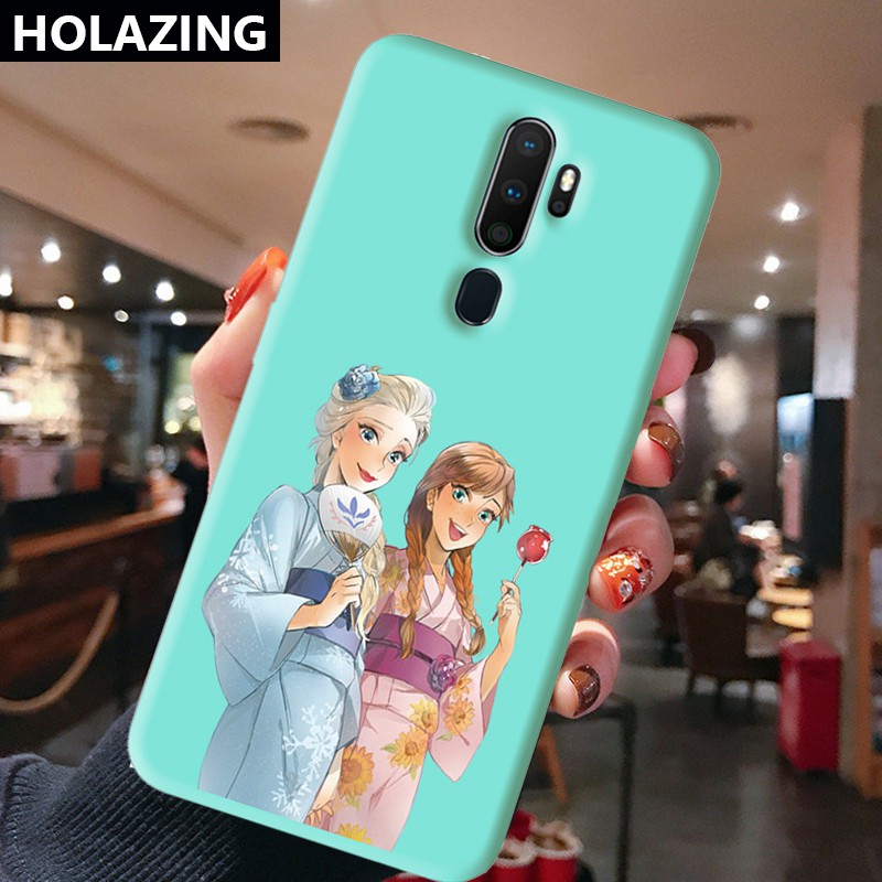 OPPO A15 A32 A33 A9 2020 A5 A3S AX7 AX5S A7 OPPO A53 A31 A91 A12 F11 Pro F9 Candy Color Phone Cases vỏ điện thoại Frozen Elsa and Anna Soft Silicone Cover