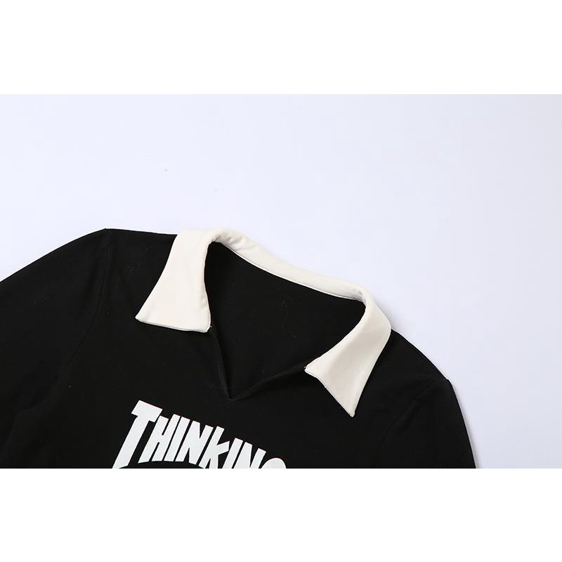 Đầm Tay Dài Cổ Chữ V In Chữ Thời Trang Dành Cho Nữ