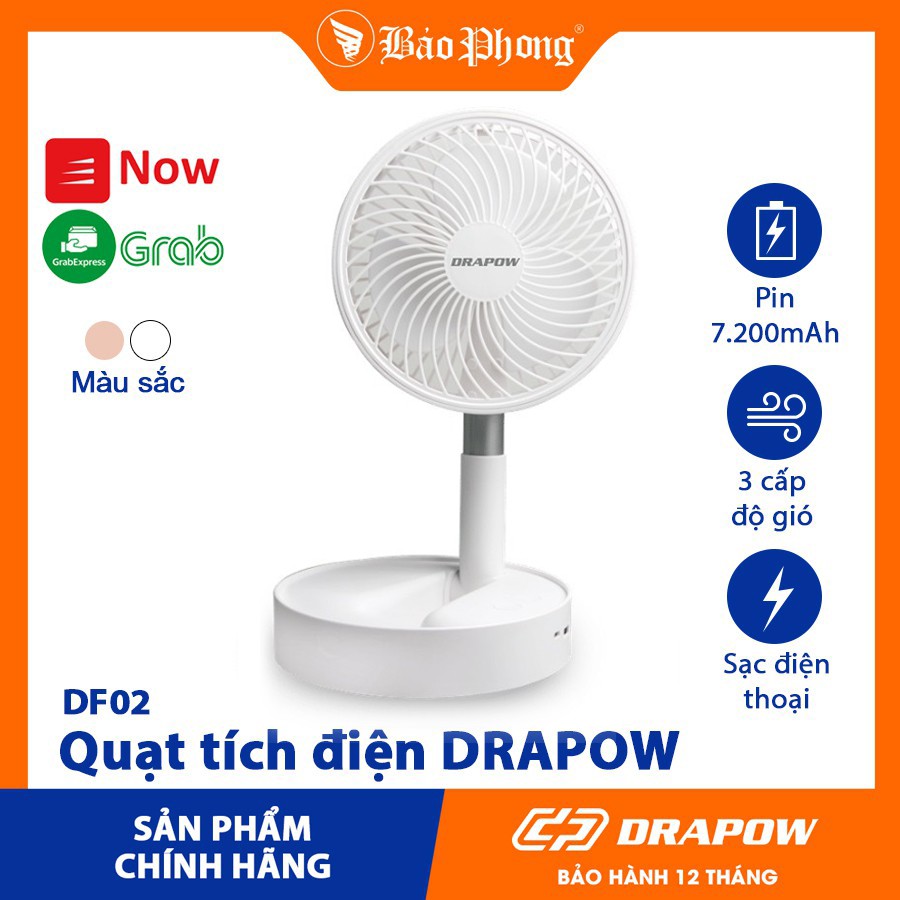 Quạt để bàn tích điện thông minh DRAPOW - DF02 chính hãng nhỏ gọn tiện lợi cho văn phòng gia đình mini cây điều chỉnh