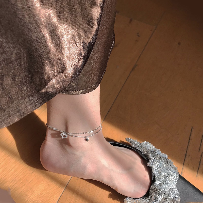 Lắc Chân Bạc Hai Lớp Đính Đá Zircon Hình Trái Tim Thời Trang 2020 | BigBuy360 - bigbuy360.vn