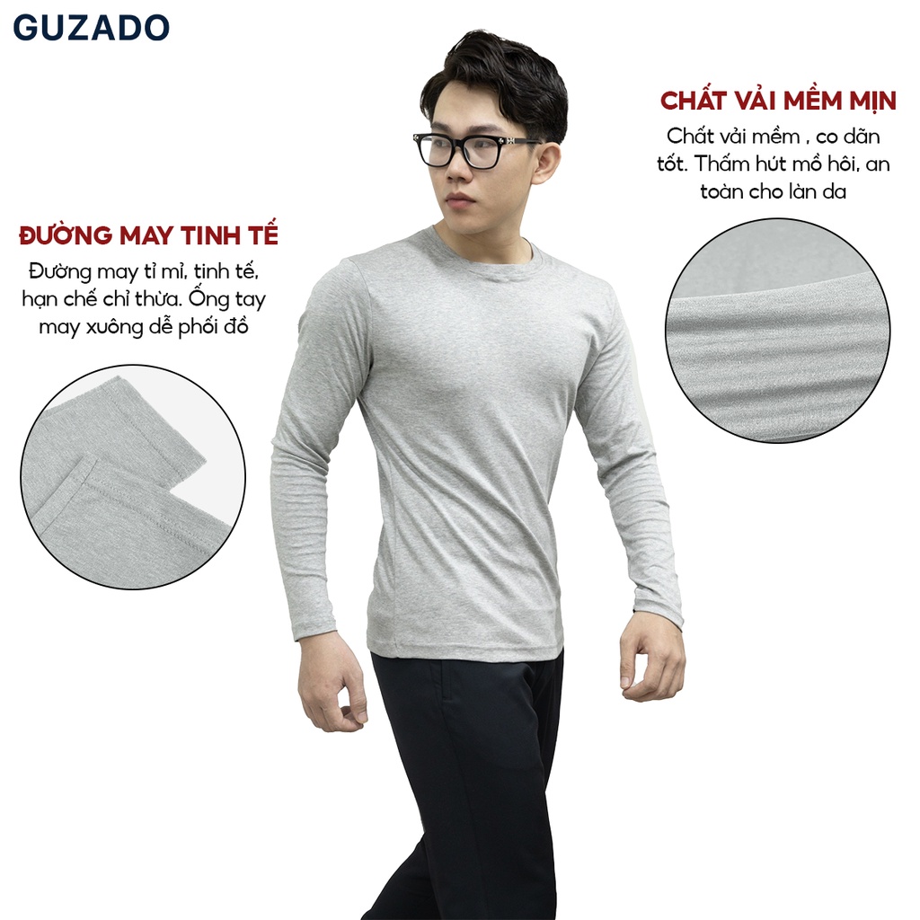 Bộ thể thao nam dài tay thu đông GUZADO áo cotton CVC cao cấp kết hợp quần gió thể thao BTD2202