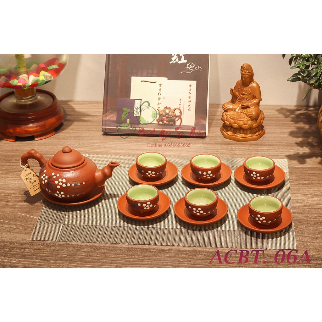 💥SALE-SỐC💥Bộ Ấm Chén Đất Nung - Hàng Tử Sa Bát Tràng Kèm Hộp Quà Sang Trọng💥Họa Tiết Hoa Anh Đào - ACBT06A