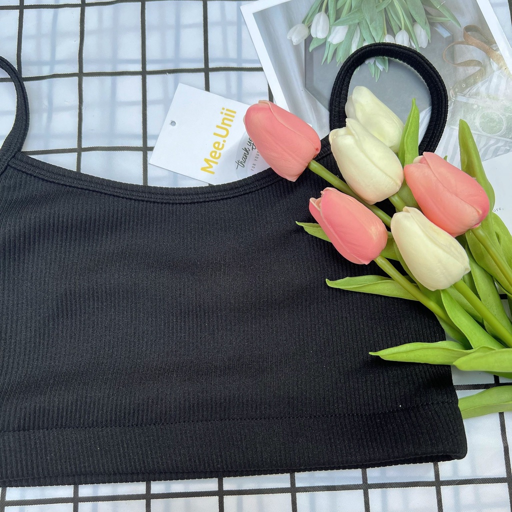 Áo hai dây croptop nữ PIKA.CLOTHINGG len gân co dãn sexy, áo 2 dây bo chun tiện lợi trắng đen xanh lá