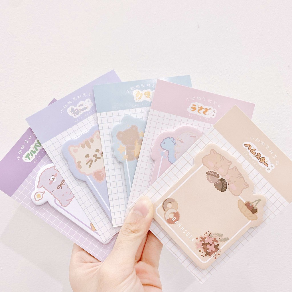 Set 30 Tờ Giấy Note Ghi Chú Màu Pastel Hình Thú Mèo Cún Dễ Thương