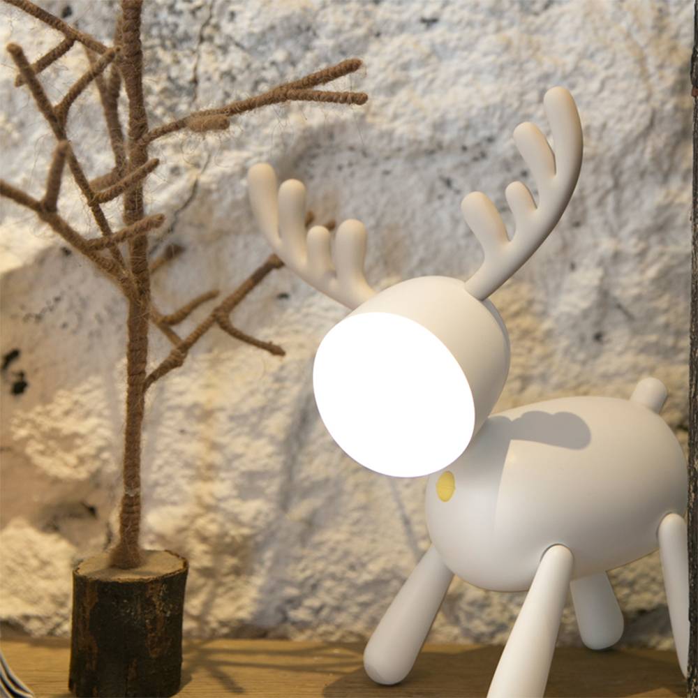 Uareliffe Đèn ngủ Reindeer có hẹn giờ thông minh Tắt USB Đèn đọc sách để bàn có thể sạc lại 2 chế độ Độ sáng Ánh sáng dịu Bảo vệ mắt Đèn LED Hình dáng dễ thương Đèn ngủ Phòng ngủ Đèn ngủ tại nhà