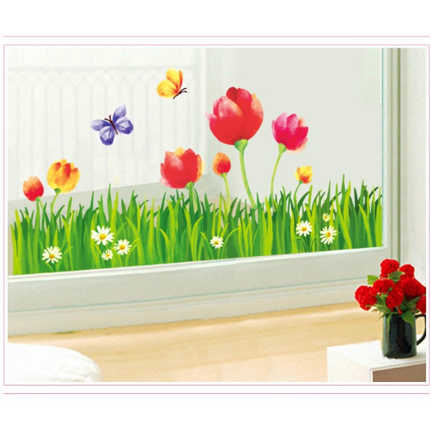 Decal trang trí tường - Chân hoa Tulip lớn 3 bông