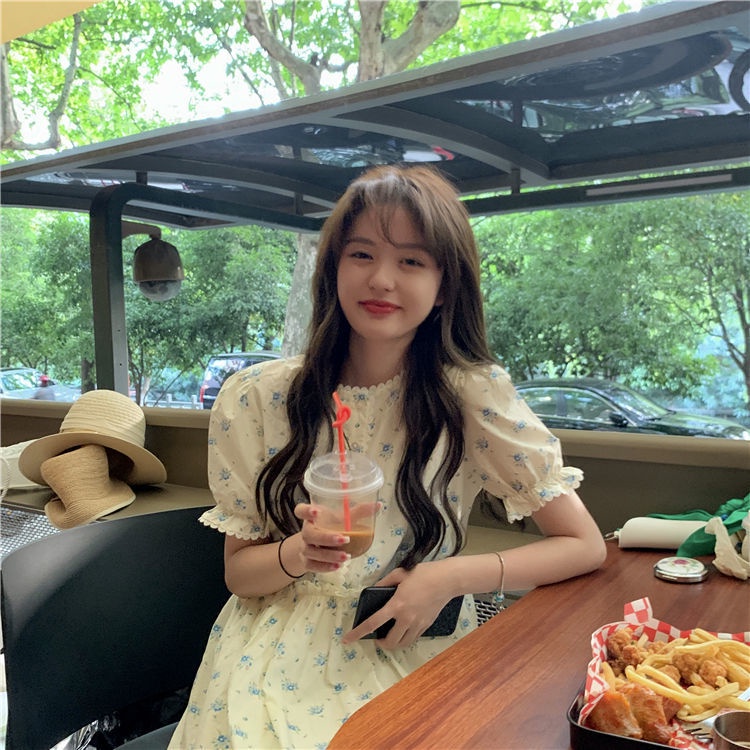 Đầm Hoa Tay Phồng Phối Ren Thời Trang Mùa Hè Pháp Mới 2021