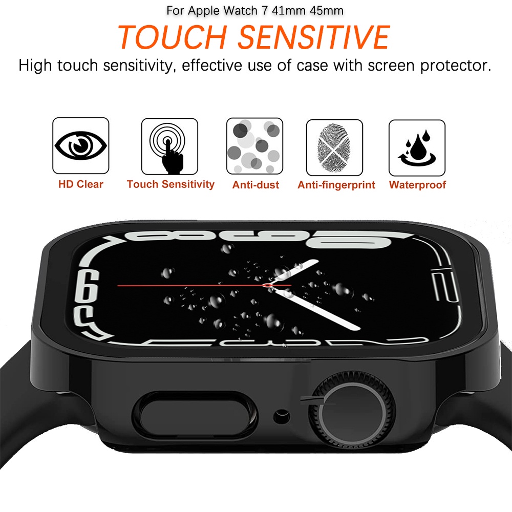Ninki Ốp Bảo Vệ Bằng PC Cứng + Kính Cường Lực Bảo Vệ Màn Hình Cho Apple Watch Series 8/7 41mm 45mm, Full Protective Tempered Glass Film Hard PC Bumper Straight Edge Cover for iWatch 8/7 41/45mm