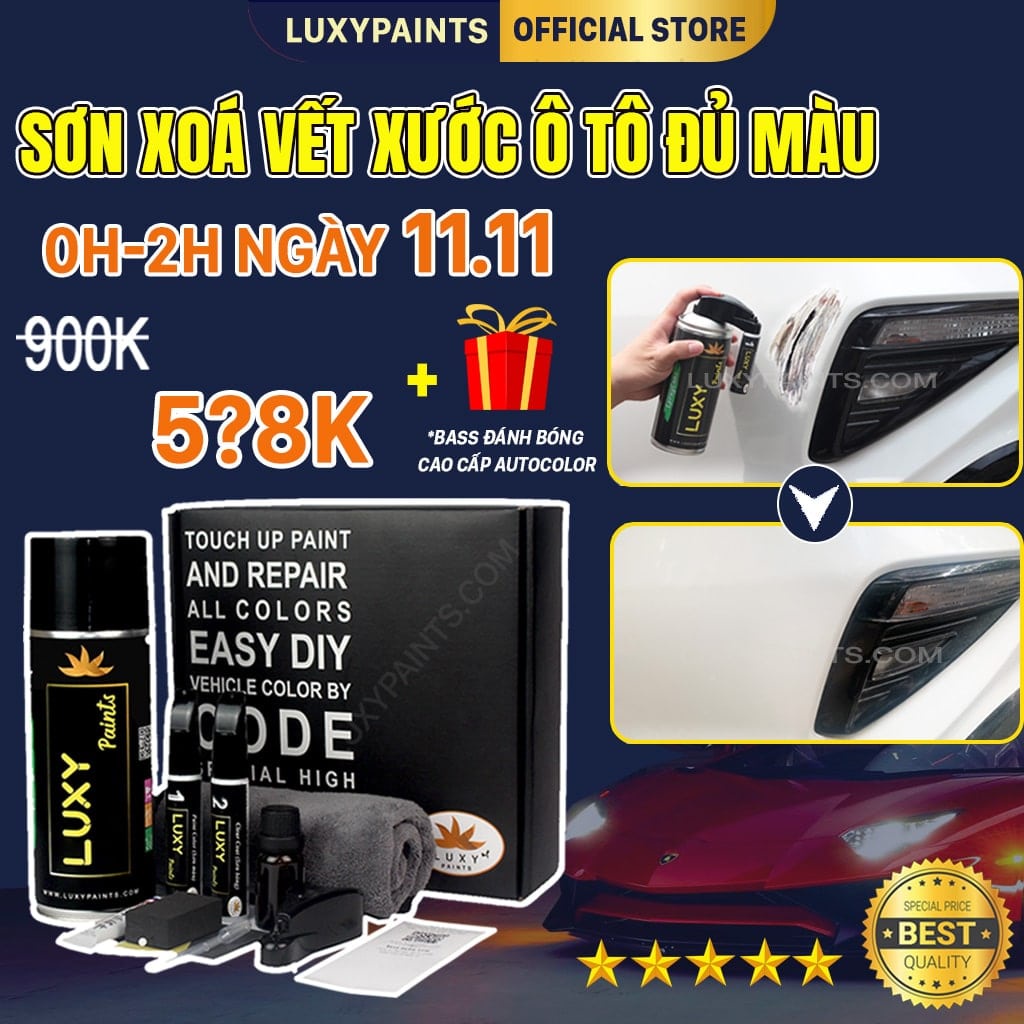 Sơn XOÁ VẾT XUỚC xe ô tô LUXYPAINTS, Bút tẩy xoá vết trầy xước sơn xe oto màu trắng xanh đen đỏ bạc vàng xám chuẩn Code