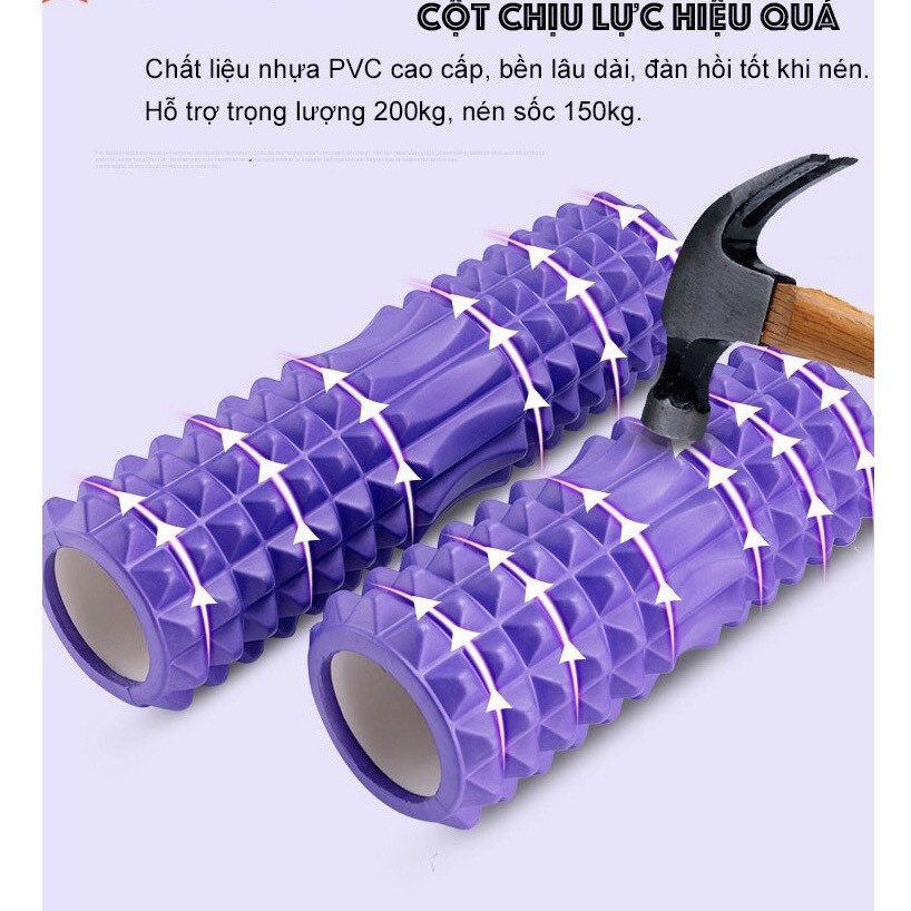 Con lăn Yoga Massage Foarm Roller, ống trụ lăn xốp thể thao giãn cơ có gai roam rollet cao cấp kích thước 45cmx14cm