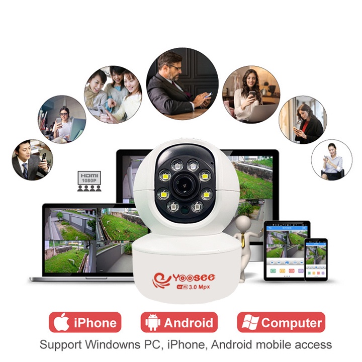 Camera ip Yoosee 2 Mắt 5.0MP | Yoosee 3.0MP-FHD 1080P, Góc rộng Quay đêm có màu, phát hiện chuyển động, đàm thoại, Xoay