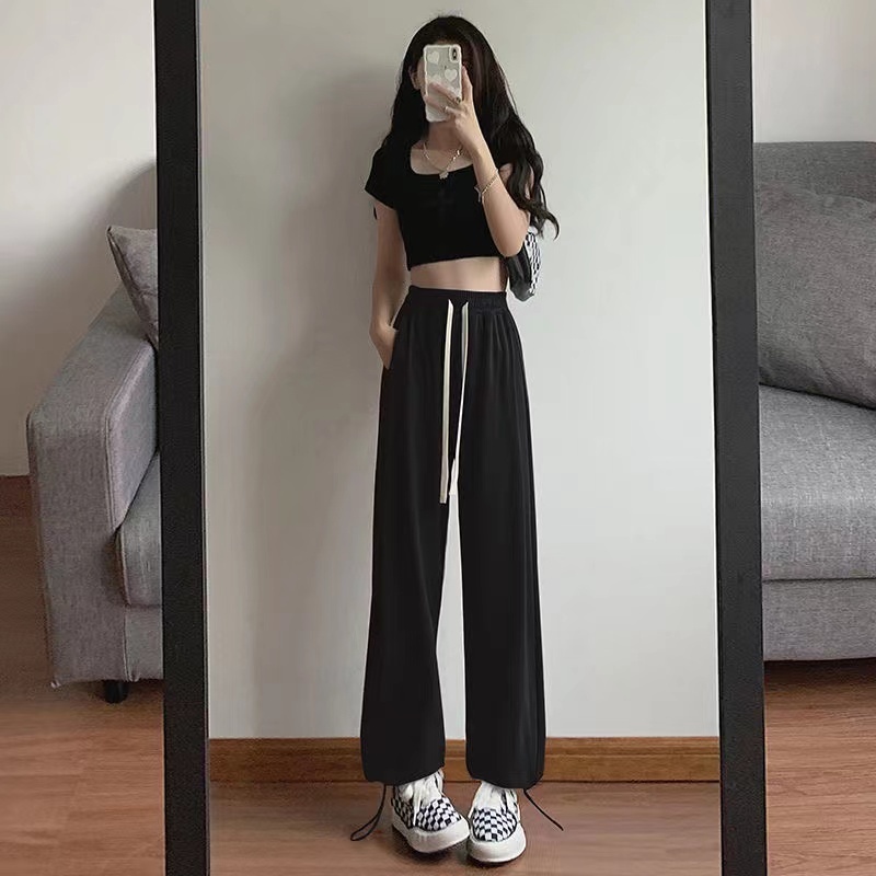 【ZHELIHANGFEI】Quần Ống Rộng Lưng Cao Theo Phong Cách Preppy