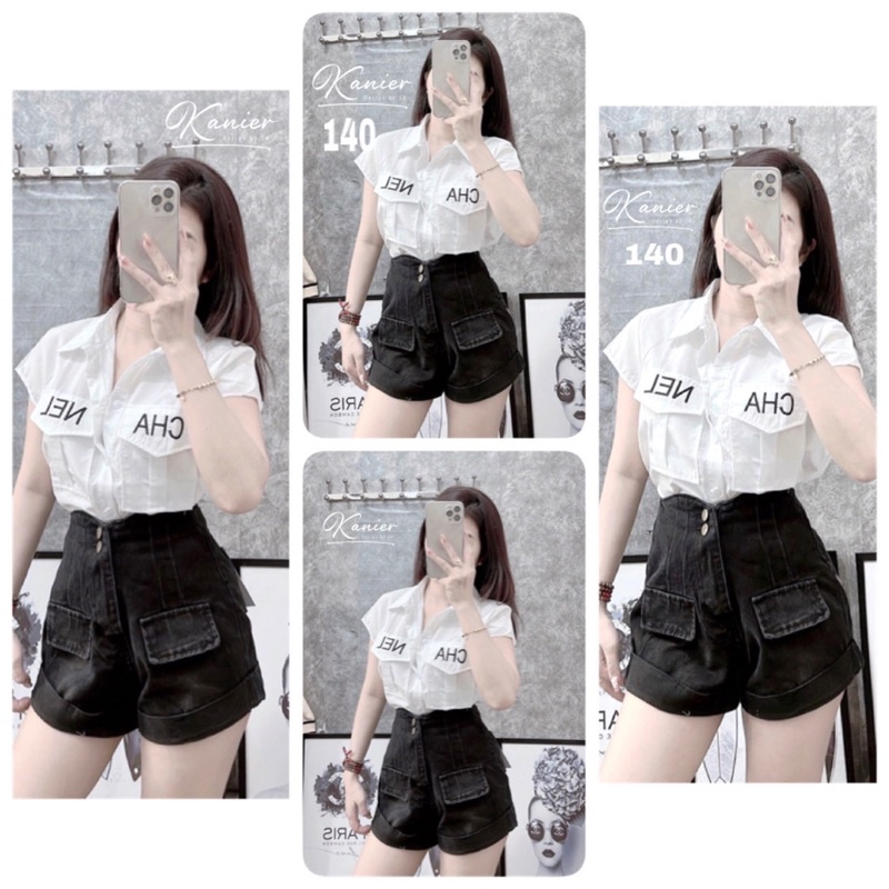 Quần Sooc Jeans 2 Nút Túi Hộp, 2 Màu Xanh Và Đen Khói