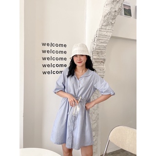 Đầm sọc xanh rút dây eo Stripe knot dress SODA POP