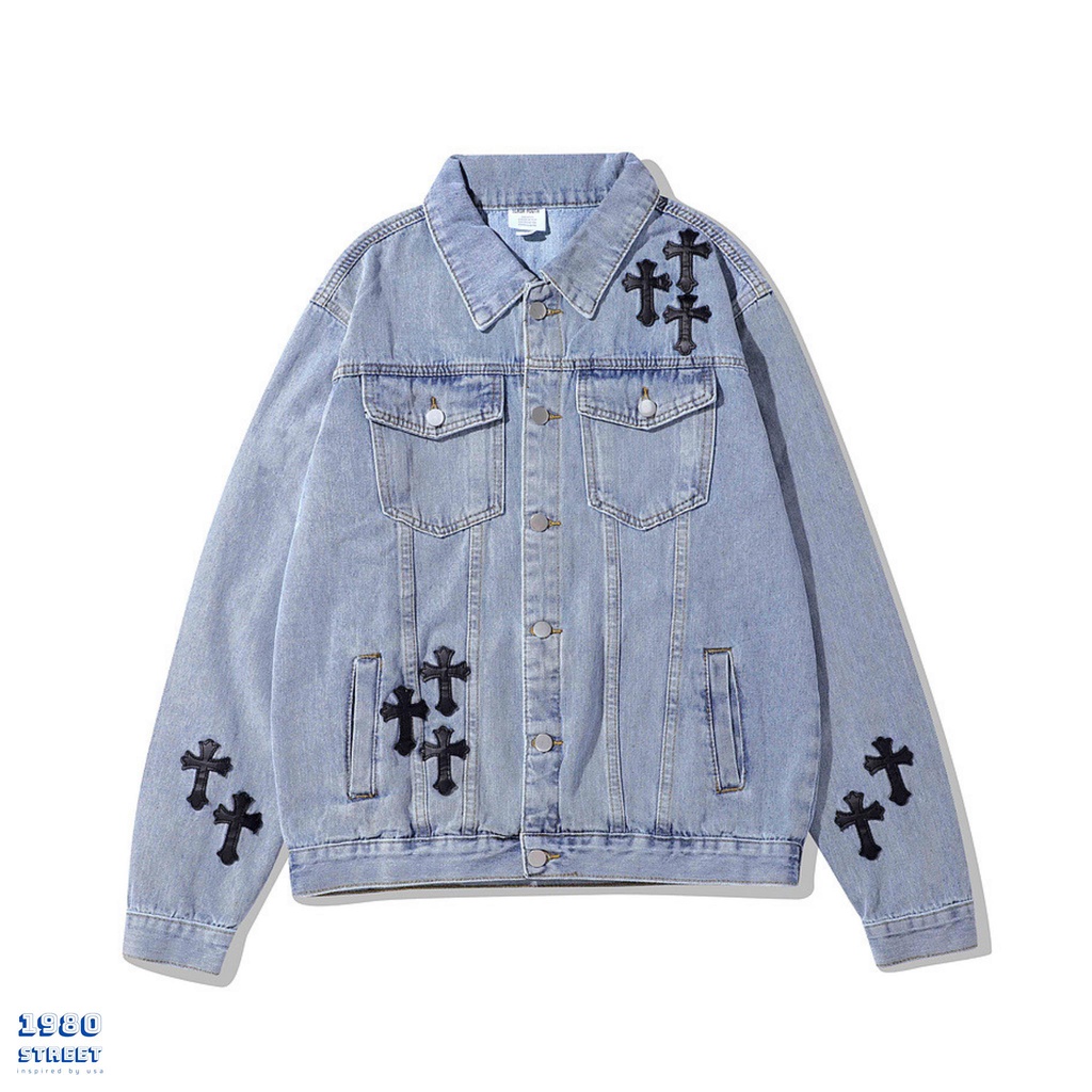 Áo khoác Denim jacket nam nữ áo bò Chrome Hearts phong cách vintage 1980street