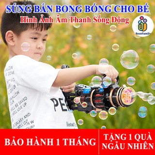 Đồ chơi súng bong bóng trẻ em, máy bong bóng điện màu sắc có đèn vui nhộn thổi xà phòng tự động cho bé