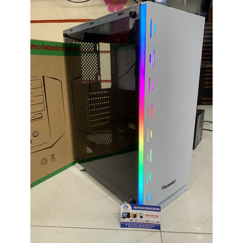 Vỏ Case (Vỏ máy tính) Gaming Viettech X19 Trắng, Đen Sẵn Dải LED RGB - HÀNG CHÍNH HÃNG