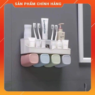 Bộ dụng cụ nhả kem đánh răng lúa mạch 4 cốc kèm giá treo bàn chải Ecoco