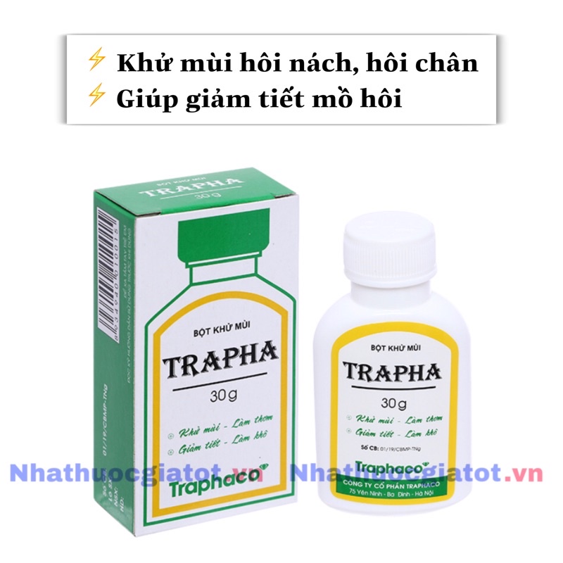 [CHAI 30G] Bột Khử Mùi TRAPHA - Khử Mùi Hôi Chân, Hôi Nách Traphaco