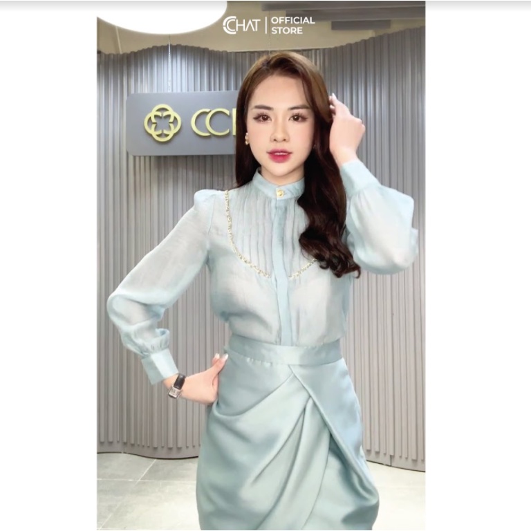 Sơ mi cổ tàu đính xích CChat Clothes