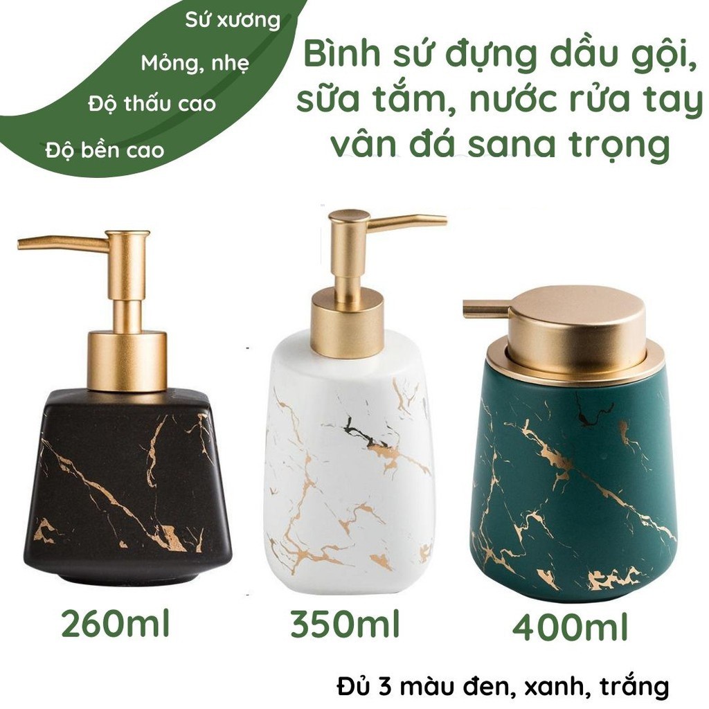 Bình Sứ Đựng Dầu Gội Cao Cấp ,Bình Chiết Sữa Tắm ,Nước Rửa Tay Kiểu Vòi Nhấn Họa Tiết Cẩm Thach Sang Trọng