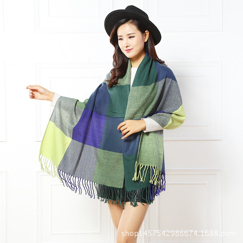 Khăn quàng cổ nữ mùa đông len cashmere choàng cổ đẹp giữ ấm họa tiết caro