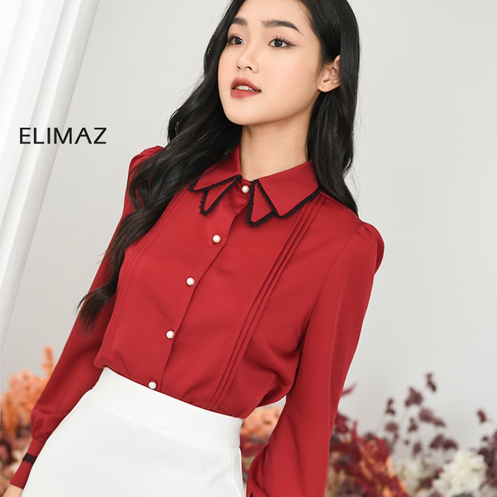 [Thiết kế mới 2021] Áo Sơ mi nữ công sở kiểu tiểu thư phối viền ren cổ sang chảnh Elimaz EA21.003 | BigBuy360 - bigbuy360.vn