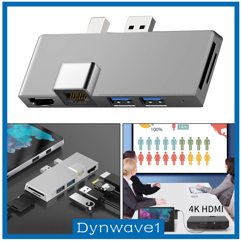 [DYNWAVE1] 6 in 1 Multiport Adapter with 4K HDMI, Ethernet, 2 USB Ports, SD/TF Cards Reader for Surface Pro 4/5/6 HUB Splitter