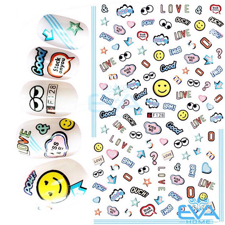 Miếng Dán Móng Tay 3D Nail Sticker Tráng Trí Hoạ Tiết Icon Hoạt Hình F128
