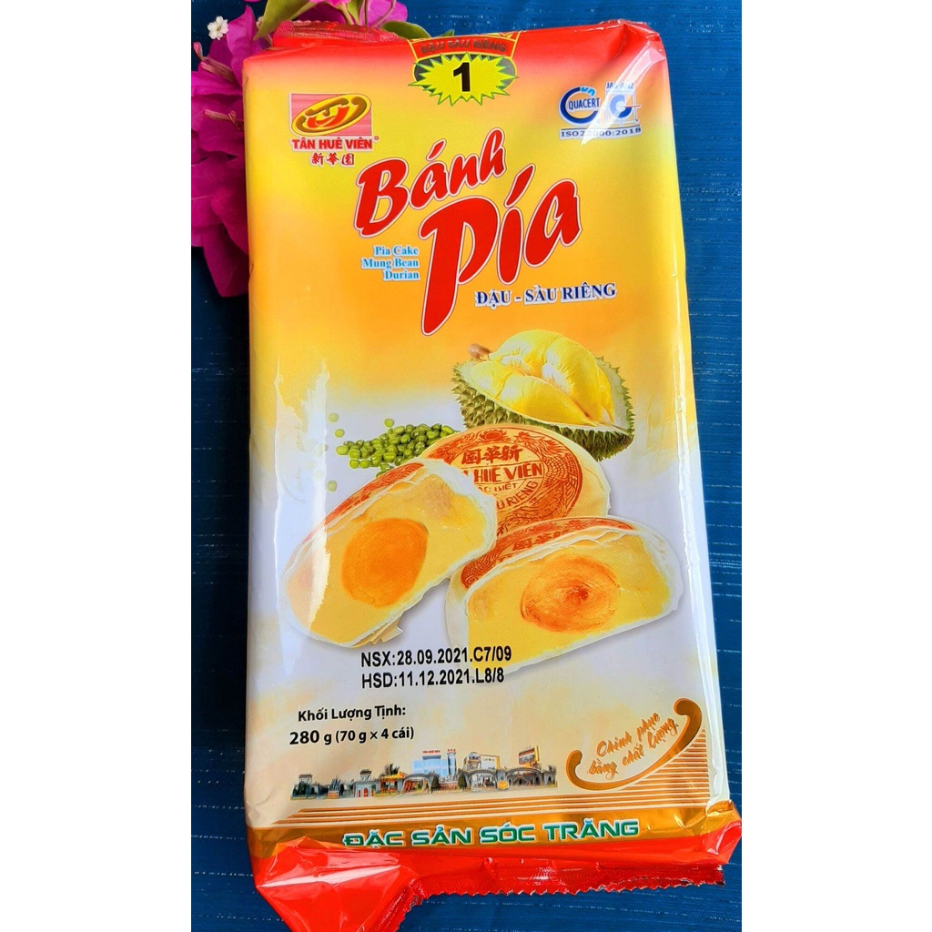 BÁNH PÍA TÂN HUÊ VIÊN ĐẬU - SẦU RIÊNG TRỨNG MUỐI ( gói 280gr gồm 4 cái bánh )