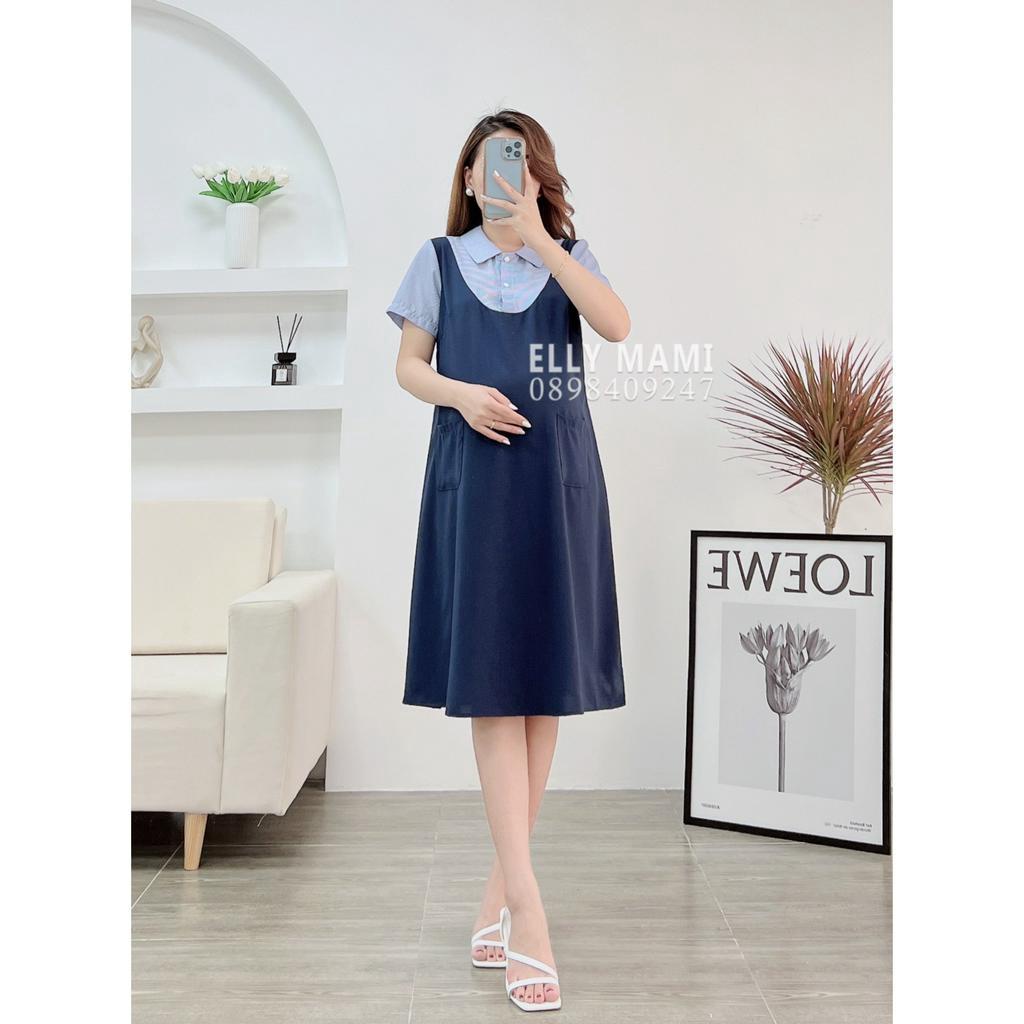 ( 40kg - 95kg ) Đầm Bầu ,Suông Liền Cổ Sơmi Trắng Form Dễ Mặc Thoải Mái Suốt Thai Kì &amp; Sau Sinh ( Kèm Video +Ảnh Thật )