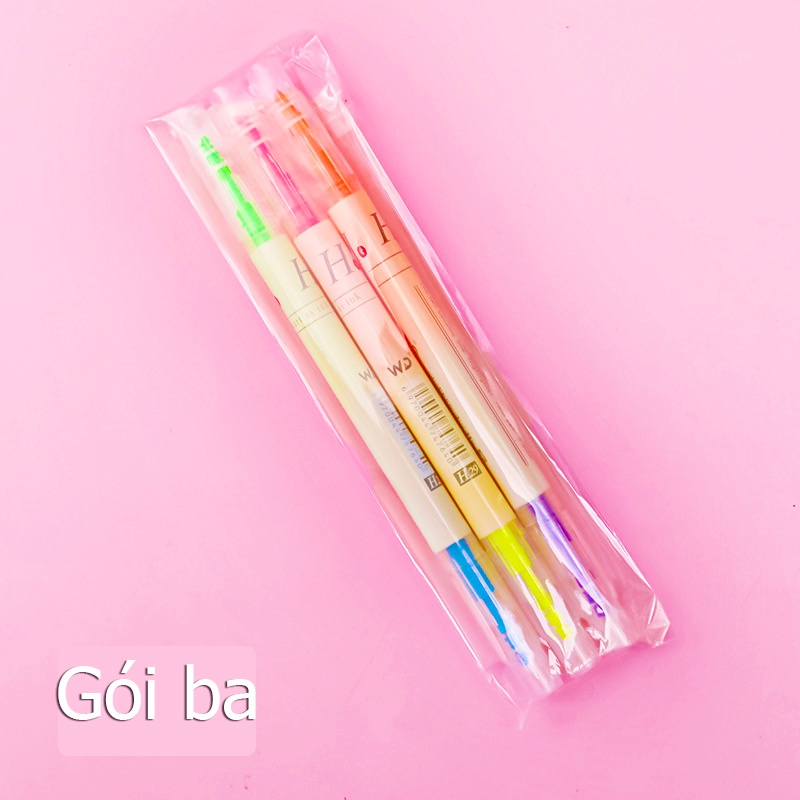 Set 3 Bút Đánh Dấu Hai Đầu Màu Sắc Rõ Ràng Chất Lượng Cao Tiện Dụng, bút dạ quang 2 đầu, bút đánh dấu 2 đầu, highlight