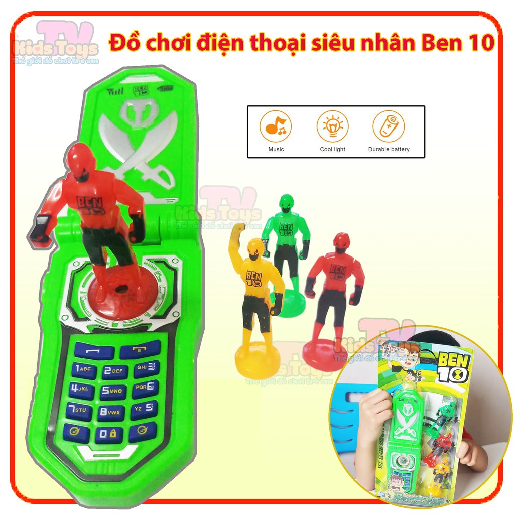 (KÈM QUÀ TẶNG BÉ) Đồ chơi điện thoại Ben 10 cùng 3 siêu nhân có nhạc đèn vui nhộn cho bé Kidstoys TV