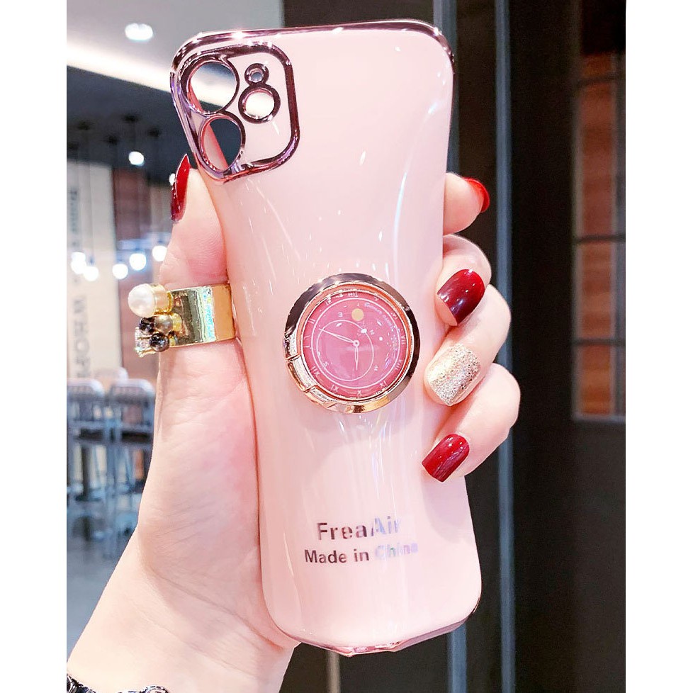 Ốp Điện Thoại Silicon Chống Sốc Hình Đồng Hồ Mạ Điện Có Giá Đỡ Cho iPhone 7Plus 8Plus 11 11Pro XS X XSMAX 8 7 XSMAX