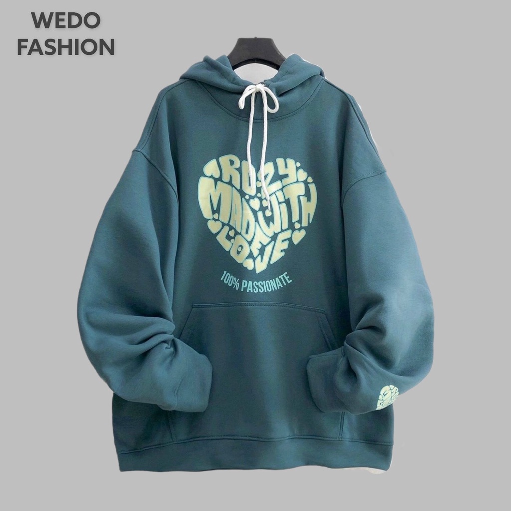 Áo hoodie MADEWHIT LOVE nữ, chất vải nỉ ngoại dày dặn phối túi form rộng sành điệu WEDO