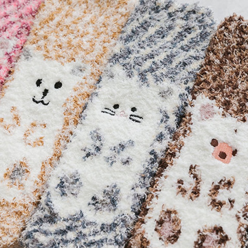 Vớ Nhung San Hô Giữ Ấm Mùa Đông In Họa Tiết Thú Hoạt Hình Nhiều Màu Cho Nữ