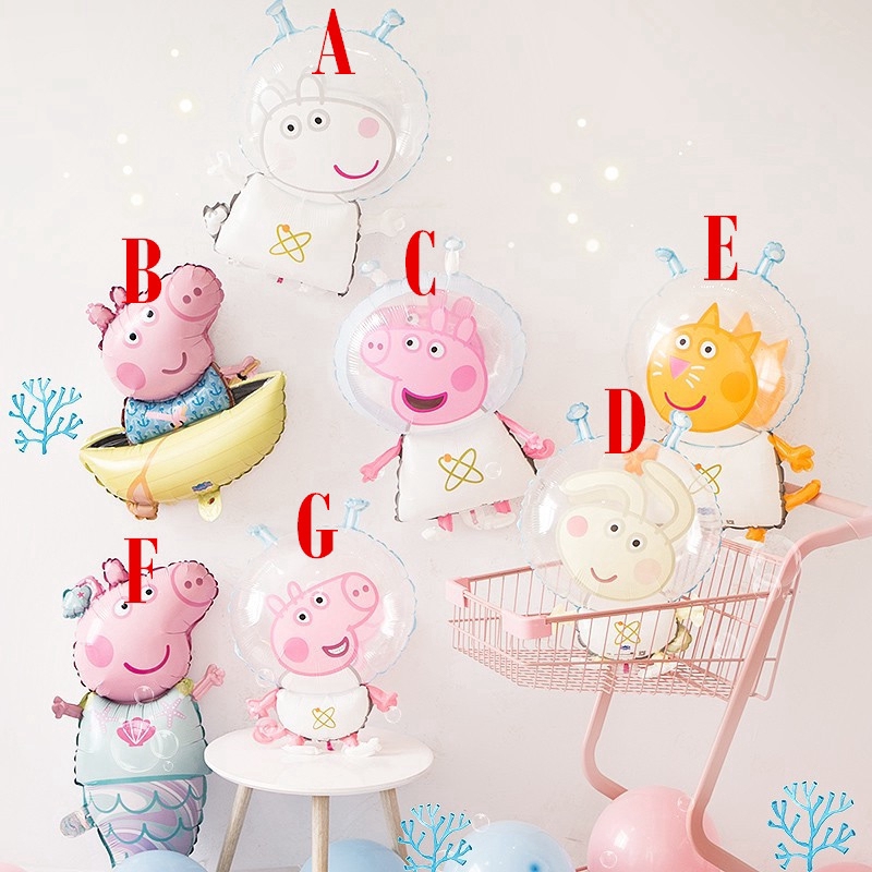 HOT Bong Bóng Trang Trí Tiệc Hình Heo Peppa / Nàng Tiên Cá / Tàu Không Gian / Heo Peppa