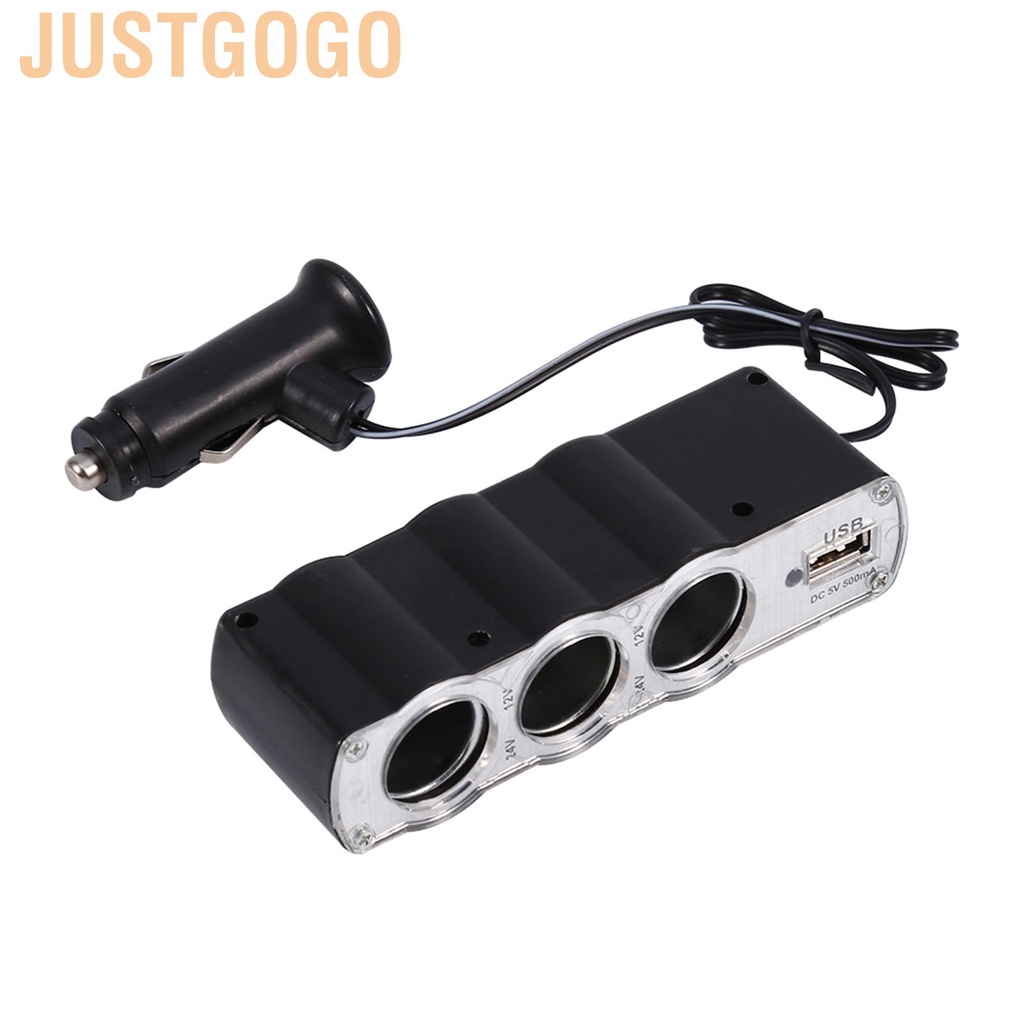 3‑Socket Car Cigarette Lighter Socket Splitter DC Power Charger Adapter With USB