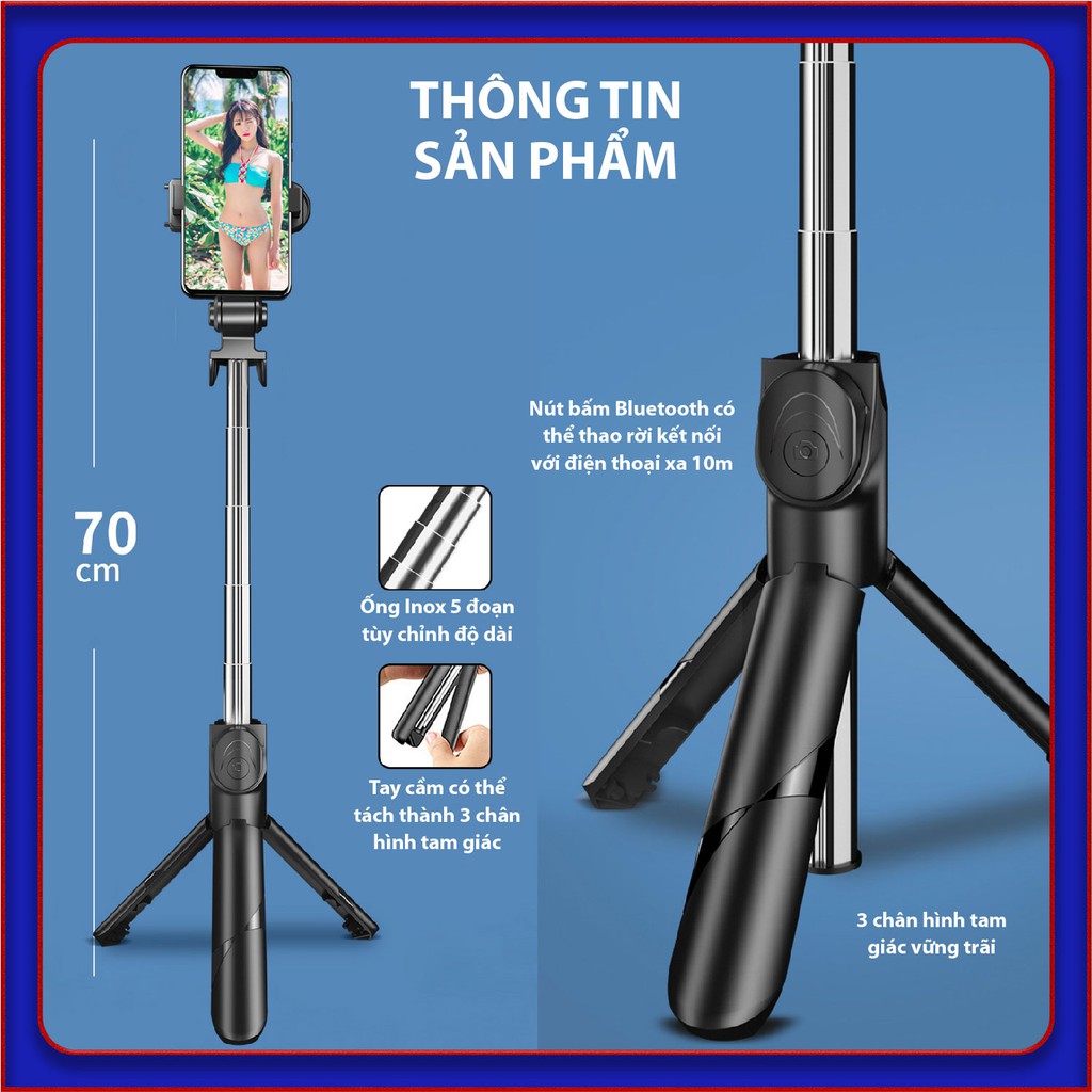 Gậy Chụp Ảnh Tự Sướng Bluetooth 3 Chân Đa Năng Chụp Hình Selfie Cao Cấp Tripod Có Remote Điều khiển Từ Xa XT-02