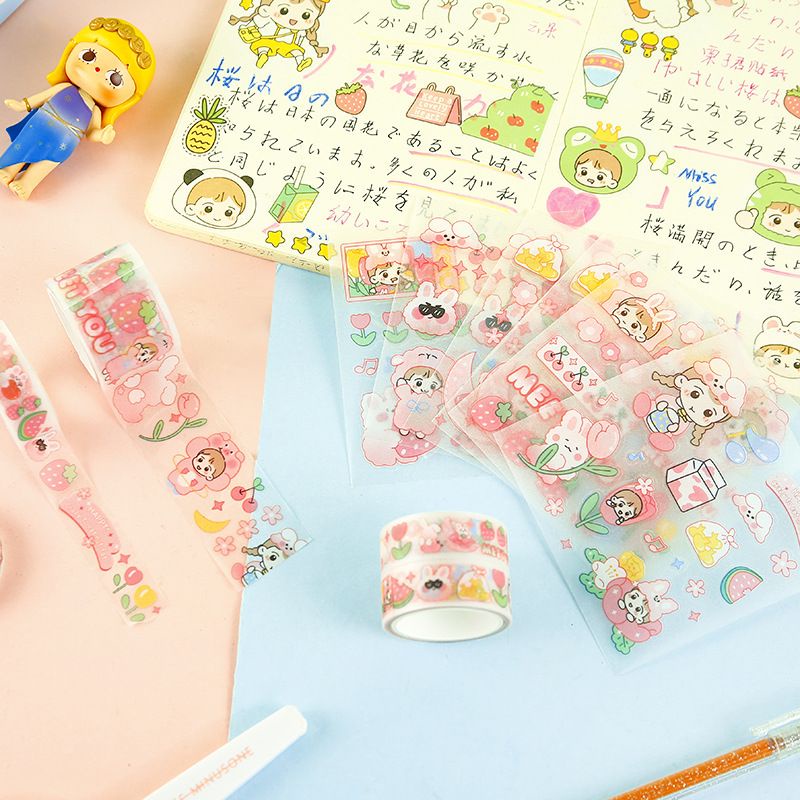 Set 6 cuộn washi tape kèm 6 tấm sticker