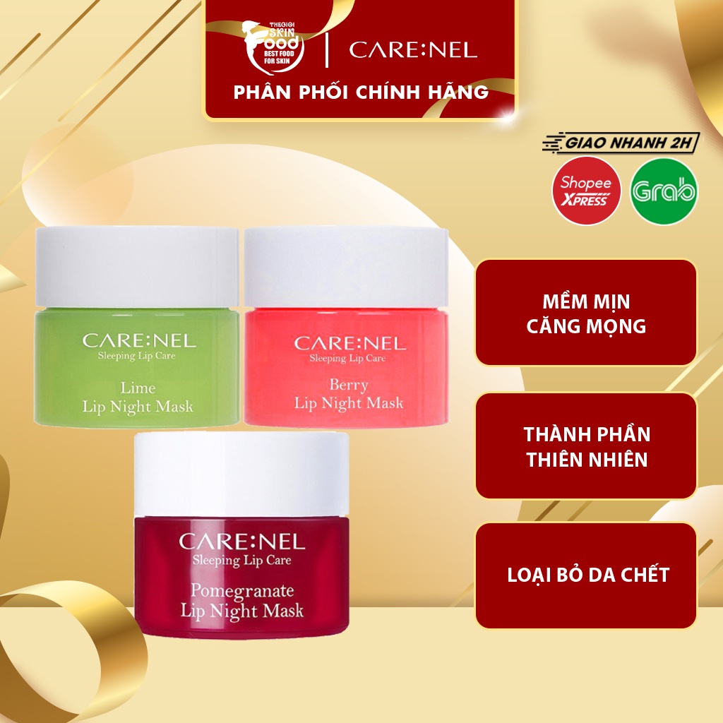 Mặt nạ ngủ dưỡng ẩm môi hồng hào căng mọng Hàn Quốc Care:nel Carenel Berry Lip Night Mask