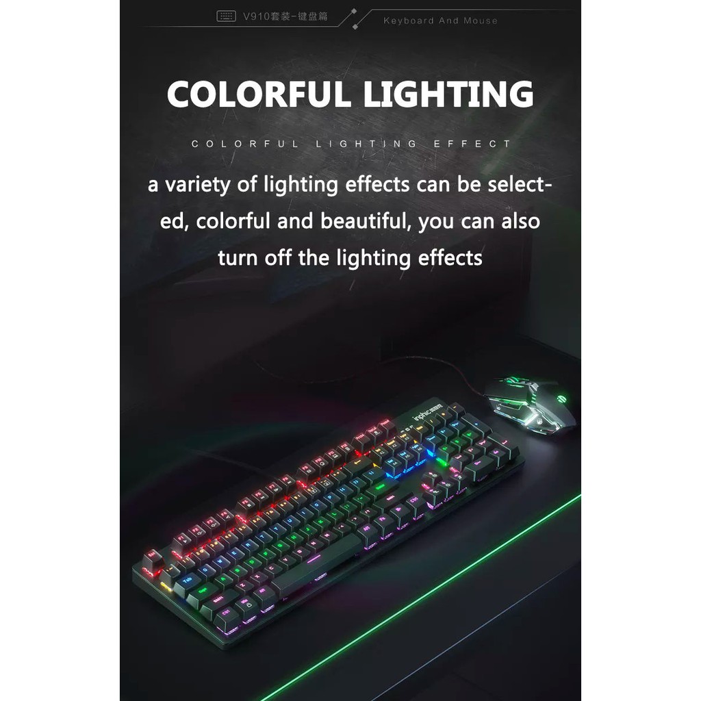 Bàn Phím Cơ INPHIC V910 Bàn Phím Chơi Game Có Dây Chuyên Nghiệp LED RGB Mix Backlit 104 Phím