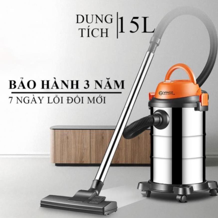 Máy hút bụi công nghiệp, gia đình công suất lớn 1200W, dung tích 15L tích hợp 3 chế độ Khô - Ướt- Thổi, bảo hành 3 năm